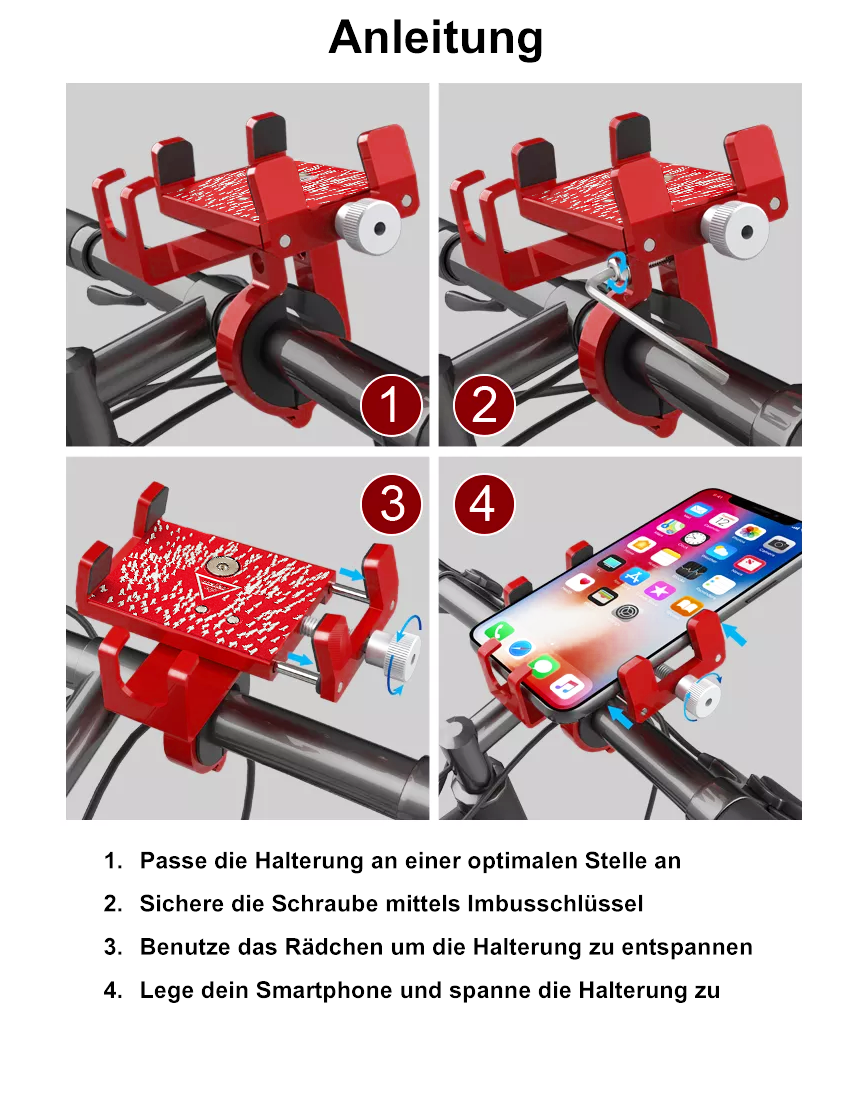 Handyhalterung Fahrrad ALU Halterung Motorrad Handy Halter Lenker Smartphone NEU